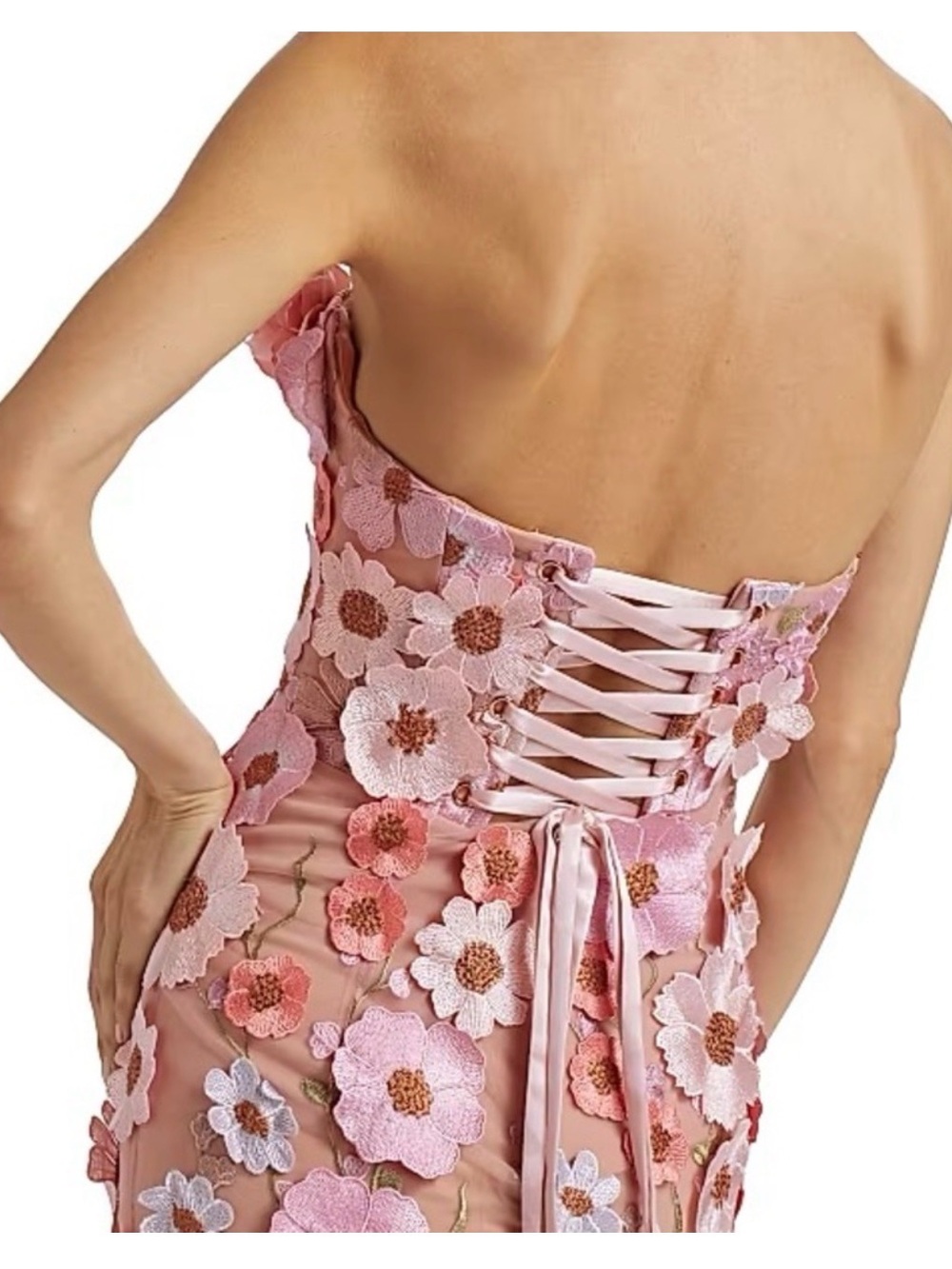 Bronx and Banco Pink Floral Strapless Mesh Gown - Picture 5 of 9
